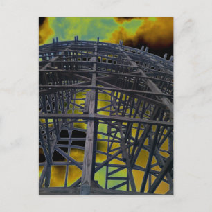 Colorized Evil Wooden Coaster Postcard