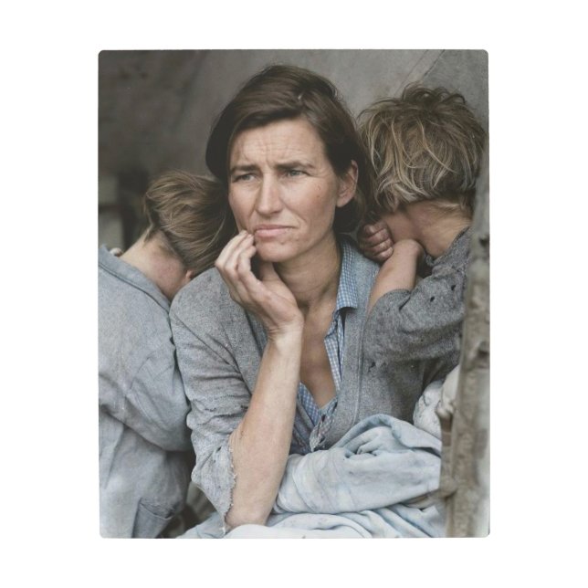 Colorized of Dorothea Lange's Migrant Mother Metal Print (Front)