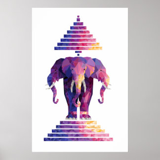 Colorized Three Headed Elephant Art Poster
