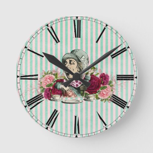 Colorized Vintage Mad Hatter Round Clock