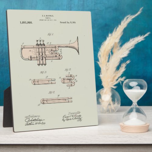 Colorized Vintage Trumpet Patent Illustration  Plaque