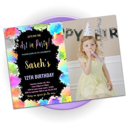 Colors Art in Party Paint Birthday With Photo Invitation