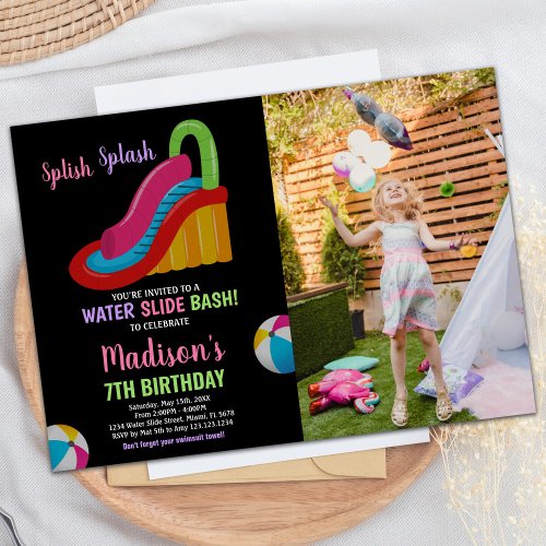 Colors Black Pink Photo Water Slide Birthday Invitation