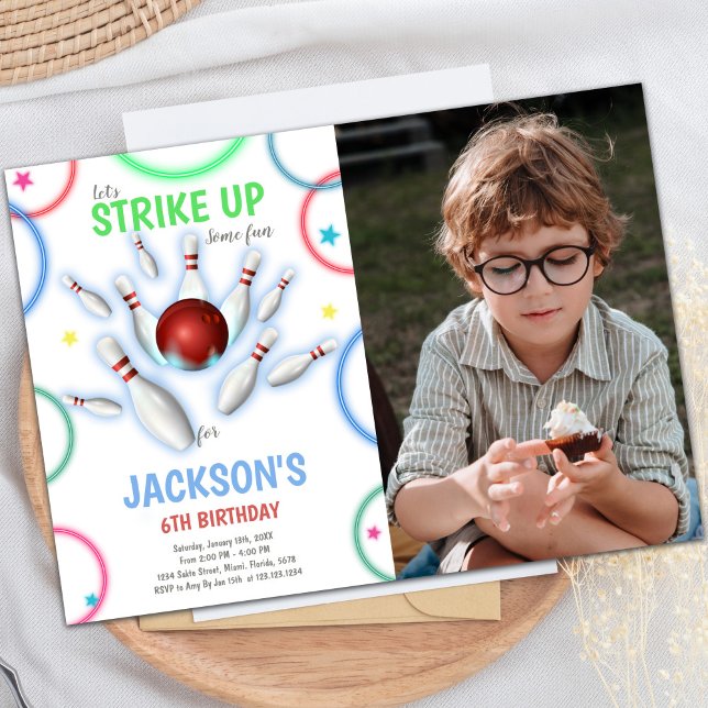 Colors Bowling Birthday Invitations with Photo (Colors Bowling Birthday Invitations with photo)