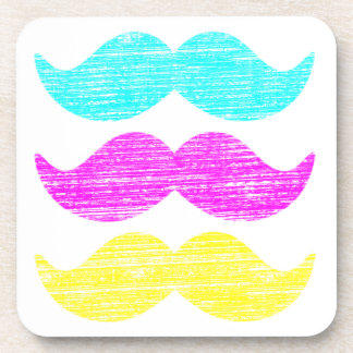 Colors CMY Mustaches (letterpress style) Beverage Coaster