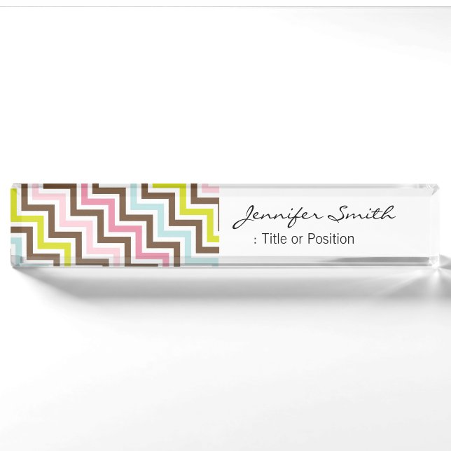 Colors Diagonal Zigzag Chevron Pattern Desk Name Plate (Front)