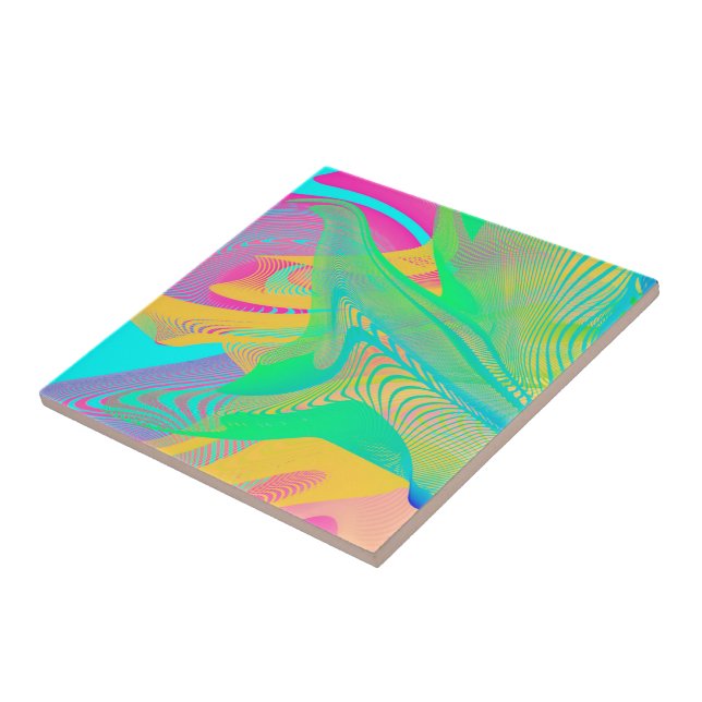 COLORS FLUO - Fractal Art - Ceramic Tile (Side)
