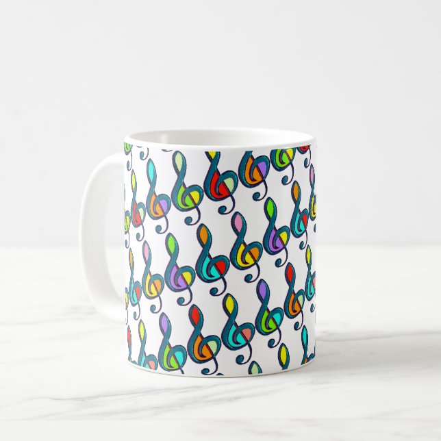 colors G clef Music Notes pattern Coffee Mug (Front Left)