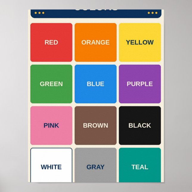 Colors Learning Chart for Classroom or Playroom (Front)