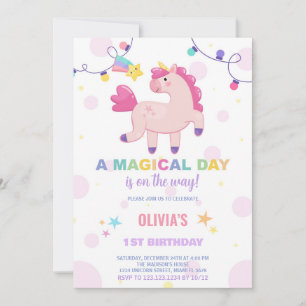 Colors Lights Unicorn Birthday Invitations