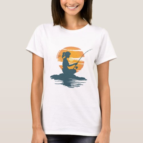  Colors of a young woman fishing T_Shirt