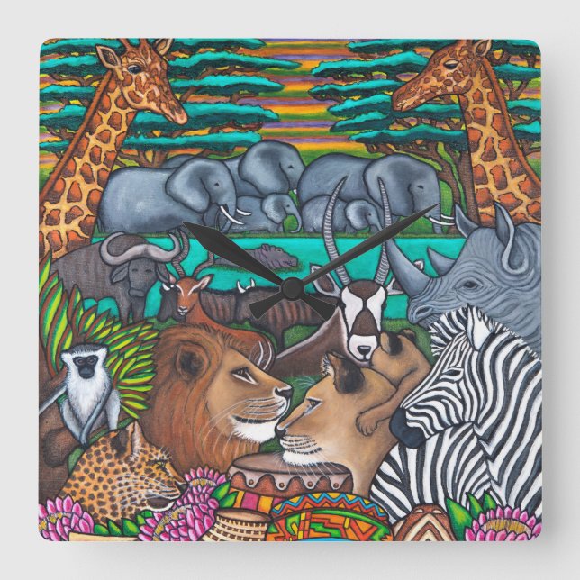 Colors of Africa Square Wall Clock (Front)
