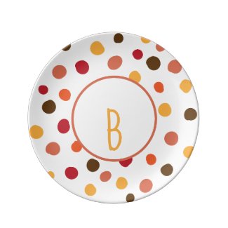Colors of Autumn Polka Dots Monogram Dinner Plate