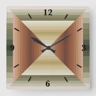 Colors Of Brown, Green And Tan Striped Pattern Art Square Wall Clock