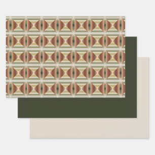 Colors Of Brown, Green And Tan Striped Pattern Art Wrapping Paper Sheets