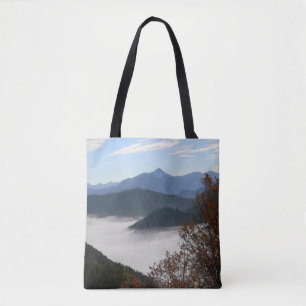 Colors of Fall with morning fog.... Tote Bag
