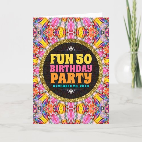 Colors of Fun 50th Birthday Groovy Bohemian Hippie Invitation