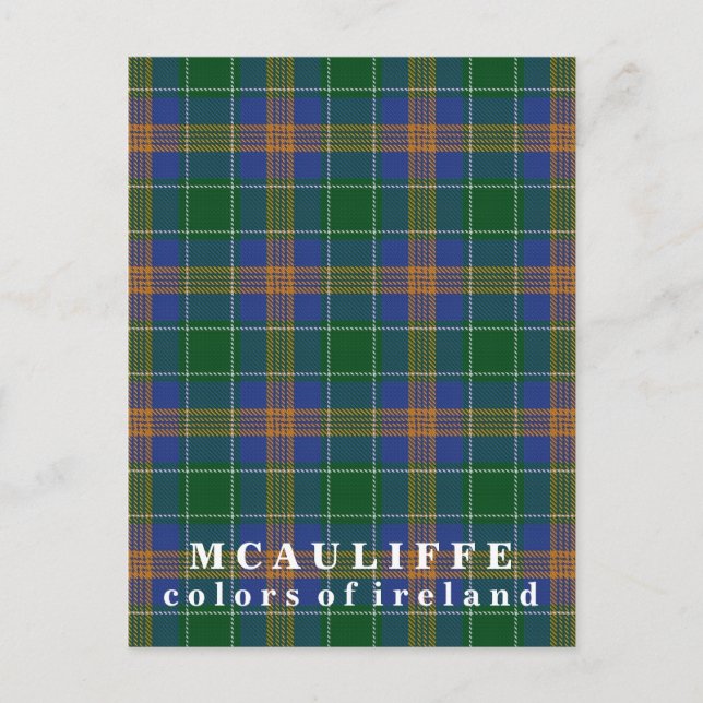 Colors of Ireland Clan McAuliffe Tartan Postcard (Front)