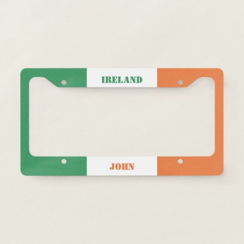 Colors of Ireland Flag Add Your Name License Plate Frame