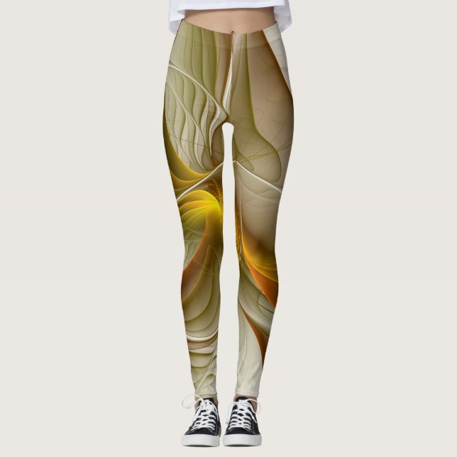 Colors of Precious Metals, Abstract Fractal Art Leggings (Front)