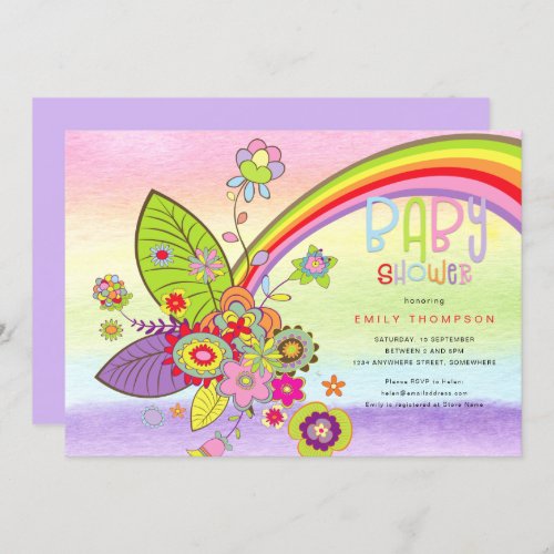 Colors of Rainbow Floral Leaves Baby Shower Invitation