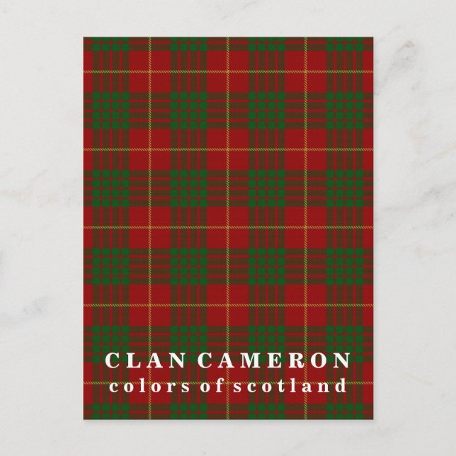 Colors of Scotland Clan Cameron Tartan Postcard (Front)