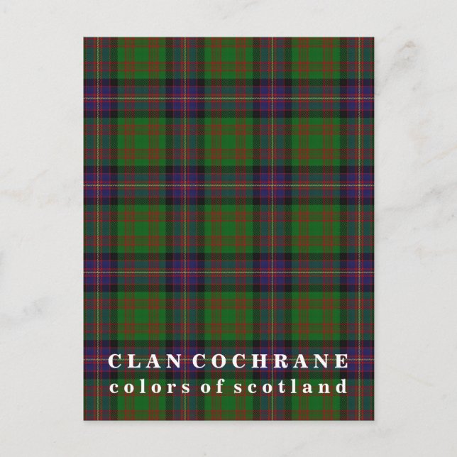 Colors of Scotland Clan Cochrane Tartan Postcard (Front)
