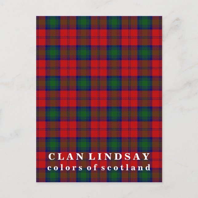 Colors of Scotland Clan Lindsay Tartan Postcard (Front)