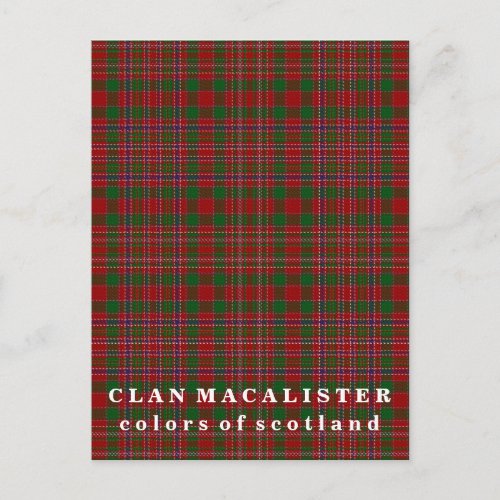 Colors of Scotland Clan MacAlister Tartan Postcard