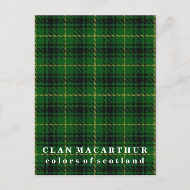 Colors of Scotland Clan MacArthur Tartan Postcard (Front)