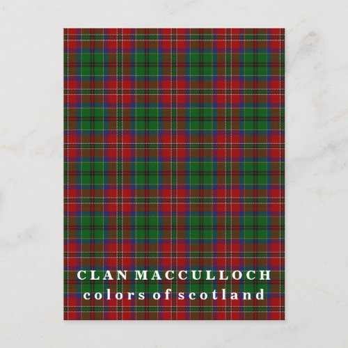 Colors of Scotland Clan MacCulloch Tartan Postcard