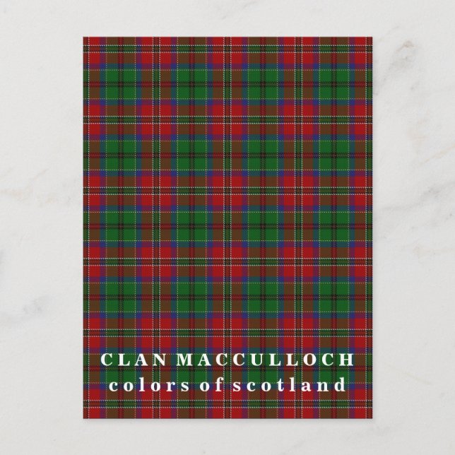 Colors of Scotland Clan MacCulloch Tartan Postcard (Front)