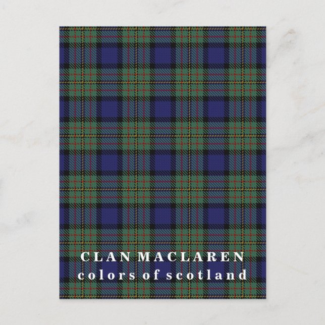 Colors of Scotland Clan MacLaren Tartan Postcard (Front)