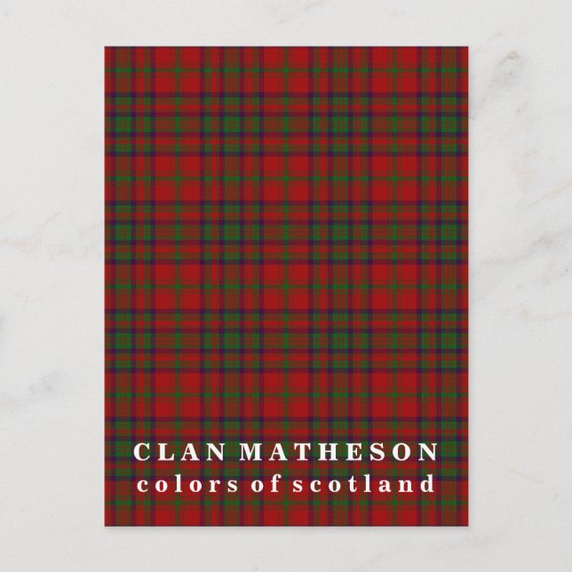 Colors of Scotland Clan Matheson Tartan Postcard (Front)