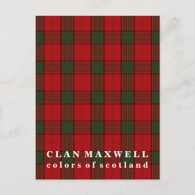 Colors of Scotland Clan Maxwell Tartan Postcard (Front)