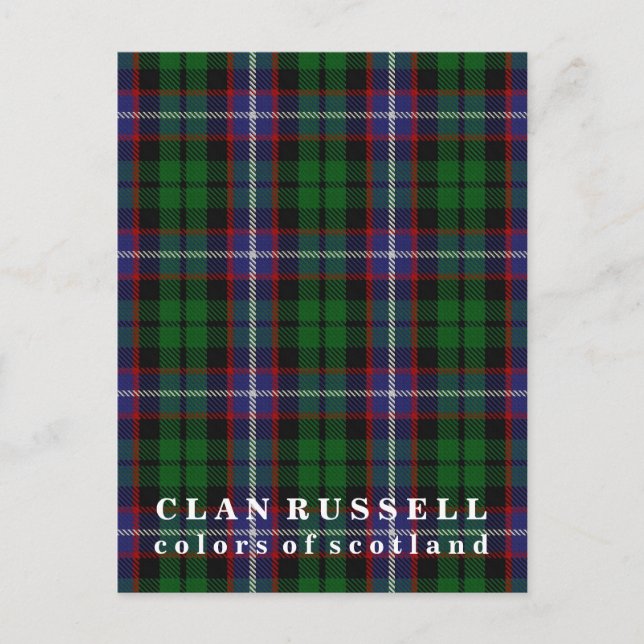 Colors of Scotland Clan Russell Tartan Postcard (Front)