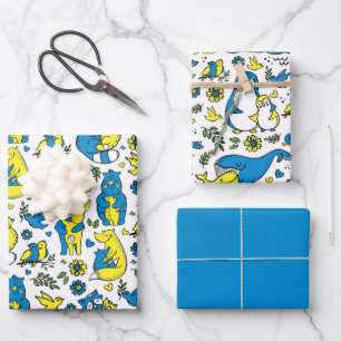 Colors of Ukraine Kids Blue Yellow Animal Mothers Wrapping Paper Sheets