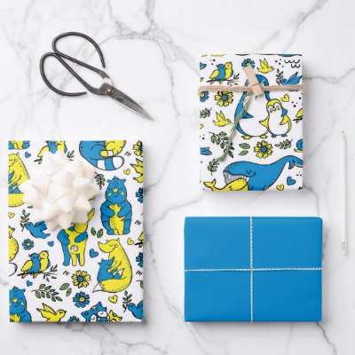Colors of Ukraine Kids Blue Yellow Animal Mothers Wrapping Paper Sheets