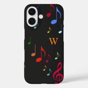 colors on black musical notes iPhone 16 case