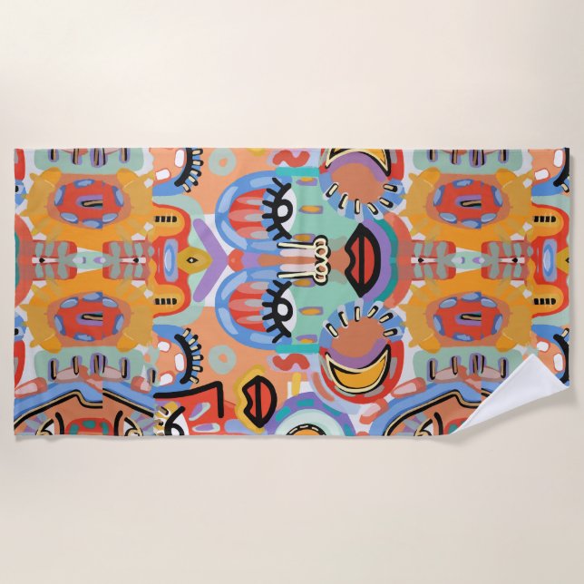 Colors, Patterns, and Overlapping Faces Beach Towel (Front)