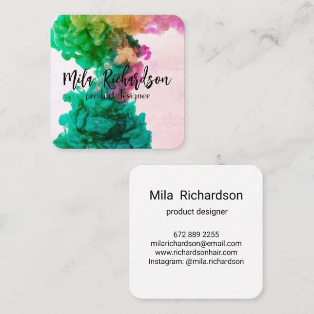 Colors spilled in water square business card (Front/Back)