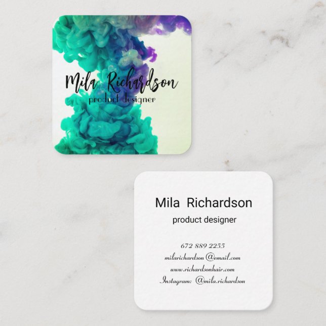 Colors spilled in water square business card (Front/Back)
