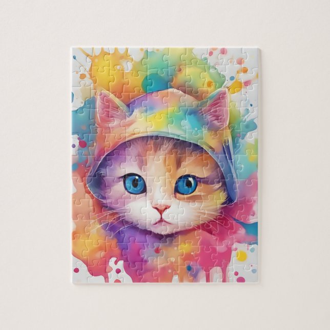 Colors Splash Watercolor Cat Jigsaw Puzzle (Vertical)