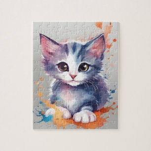 Colors Splash Watercolor Cat Jigsaw Puzzle