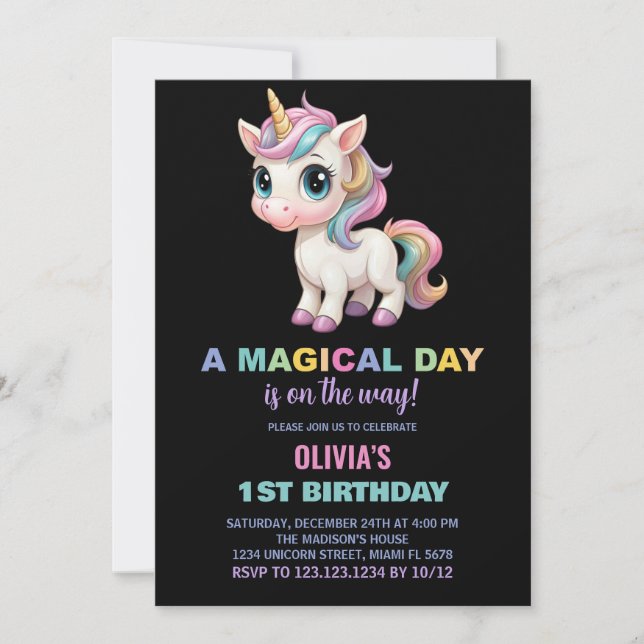Colors Unicorn Birthday Invitations (Front)