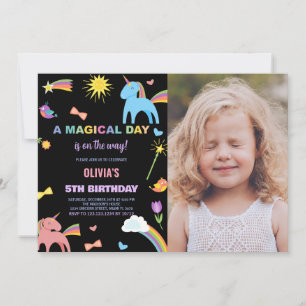 Colors Unicorn Birthday Invitations with photo