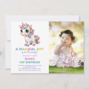 Colors Unicorn Birthday Invitations with photo