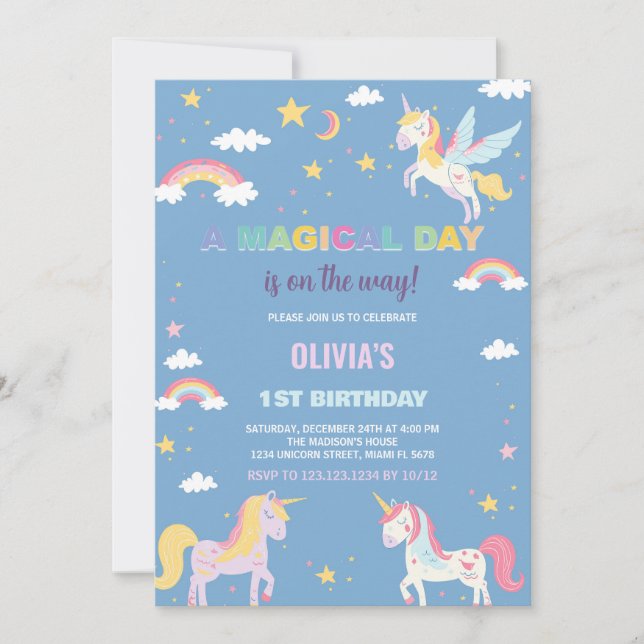 Colors Unicorns Birthday Invitations (Front)
