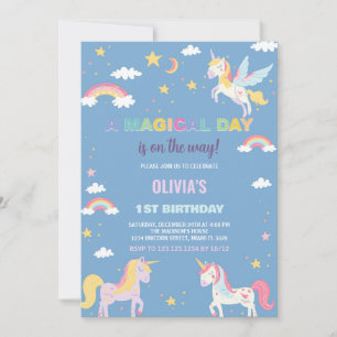 Colors Unicorns Birthday Invitations
