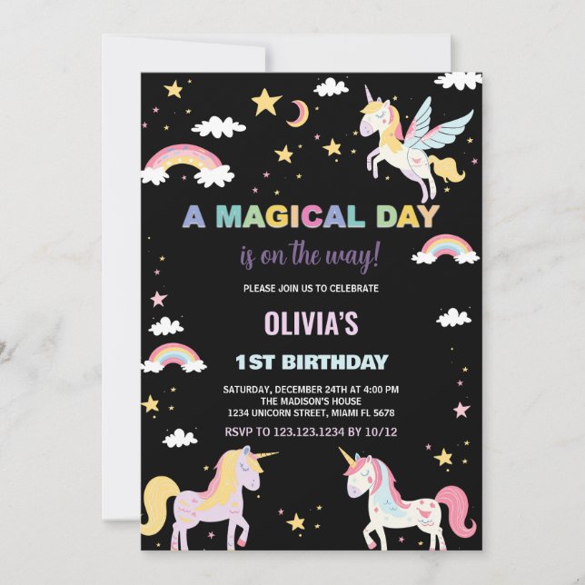 Colors Unicorns Birthday Invitations (Front)